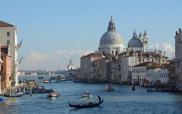 The Grand Canal of Venice with gondolas and the dome of the Salute church