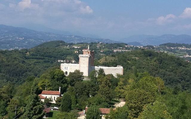 The castle on the green hill above Montecchio Maggiore, seen from the other castle