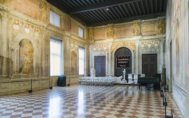 A frescoed Renaissance hall inside the Teatro Olimpico complex in Vicenza